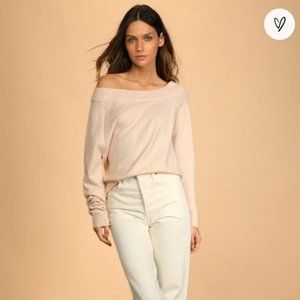 Lulus Don't Be Shy Cream Asymmetrical Off-the-Shoulder Sweater
